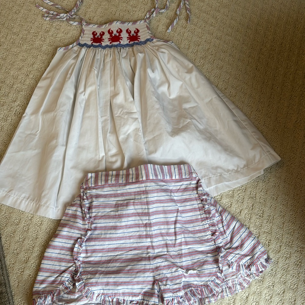 Shrimp and grits kids smocked shirt and short set size 8. Worn once for pics.